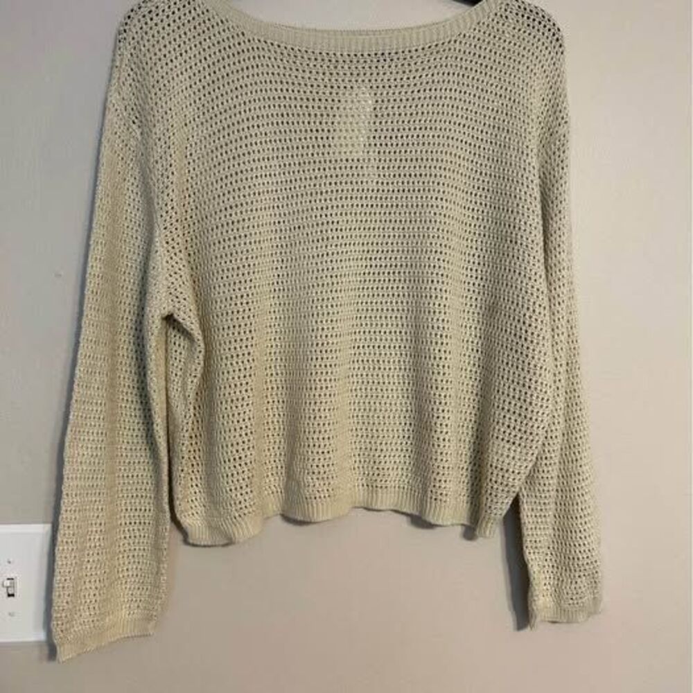 RDI Style Women's L Ivory Crochet Open Knit Lightweight Pullover Sweater NWT